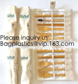 Eco friendly 5 Pieces Fork Knife Spoon Bamboo Disposable Cutlery Set Reusable Bamboo Cutlery Travel Set Bagease pack