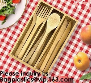 12-Piece Reusable Bamboo Flatware Set with Portable Storage Case,Chopping Board,Cheese Board,Pizza Board,Drawer Organzie