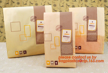 Professional Food Safe Opp Clear Window Paper Bags Offset Printing, OEM Block Bottom Bags Tin Tie White Paper bags with