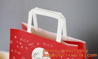 Christmas paper shopping bag, shopper, Customized Reusable Brown baguette bag /kraft paper bread bag with window, handle