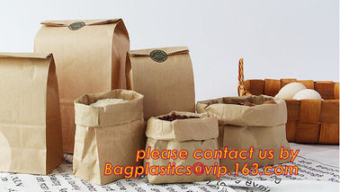 Custom design printed Kraft bread packaging paper bag,wax grease proof square bottom packing french bread white craft pa