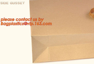 Print your own logo,fabric handles,side gusset,Custom size bottom brown grease proof burger bread paper bag, bagplastics