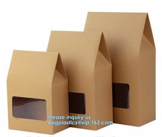 baguette brown kraft paper bag with clear window french bread paper bags,Printed Logo Flat Bottom Box Shape Plastic Kraf