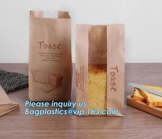 Recyclable sandwich bread food packaging brown paper bag custom kraft pastry paper bag，kraft paper bread bag with window