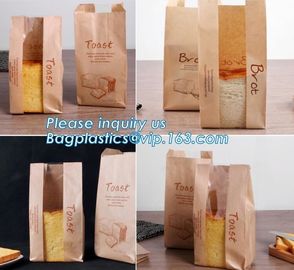 Recyclable sandwich bread food packaging brown paper bag custom kraft pastry paper bag，kraft paper bread bag with window