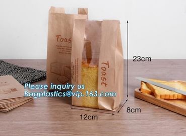 Recyclable sandwich bread food packaging brown paper bag custom kraft pastry paper bag，kraft paper bread bag with window