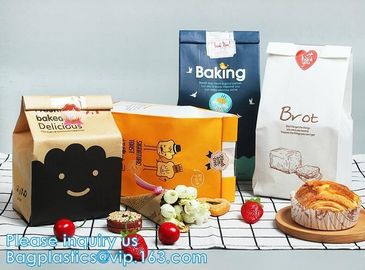 Custom Printed PE Coated White/Brown Kraft Paper,Sandwich/Bread/Cookie Paper Bag,Takeaway stand up kraft paper bread bag