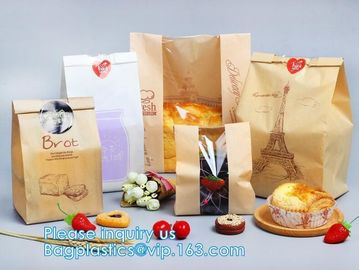 Custom Printed PE Coated White/Brown Kraft Paper,Sandwich/Bread/Cookie Paper Bag,Takeaway stand up kraft paper bread bag