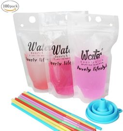 biodegradable eco-friendly FDA clear juice sealed drink pouches translucent reclosable hand held zipper plastic drinking