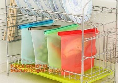 Reusable Refrigerator Silicone Fresh Bag Food Storage Container,FDA Silicone Soup Freezer Food Seal Bag with Reusable Fo