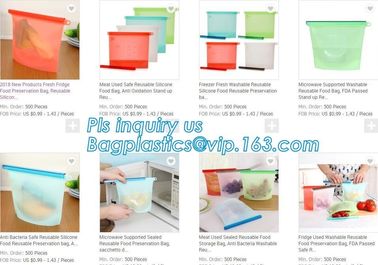 Reusable Leakproof Zipper Preservation Airtight sandwich Zip lockk Cooking Fresh Zip Large Silicone Storage Food Bags With