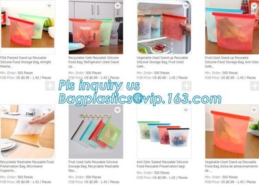 Reusable Leakproof Zipper Preservation Airtight sandwich Zip lockk Cooking Fresh Zip Large Silicone Storage Food Bags With