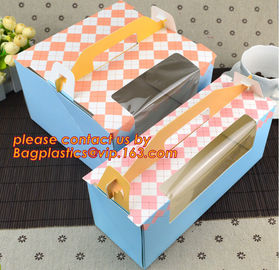 decorative personalized paper cake boxes, Custom artpaper handle cake box with PVC window, wedding cake boxes with handl