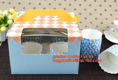 decorative personalized paper cake boxes, Custom artpaper handle cake box with PVC window, wedding cake boxes with handl