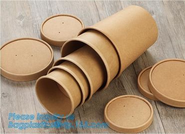 Eco Friendly Disposable takeaway food container Kraft Paper noodle bowls Hot Soup Cup With Paper Flat Lid bagease packag