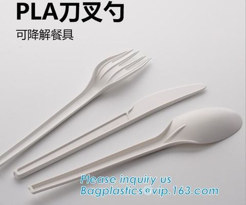 PLA cutlery |knife|fork|spoon,EN13432 certificate PLA Cutlery fork,Disposable and biodegradable PLA tableware,bagease pa