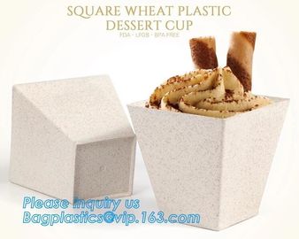 Wheat straw Compostable HEXAGON shape dessert cup,square wheat plastic dessert cup,Pla Plastic Disposable Corn Starch Cu