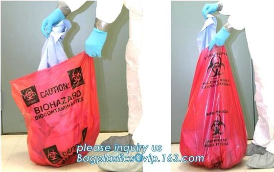 Biohazard infectious plastic waste bags Dustbin liners, PE biohazard eco bag, Biohazard Bags for medical waste use, pac