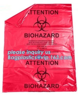 Biohazard infectious plastic waste bags Dustbin liners, PE biohazard eco bag, Biohazard Bags for medical waste use, pac