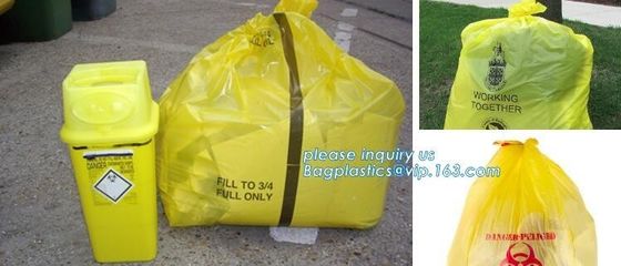 Plastic biohazard waste bags for clinical waste, big capacity yellow biohazard bag with gusset, Autoclavable Biohazard M