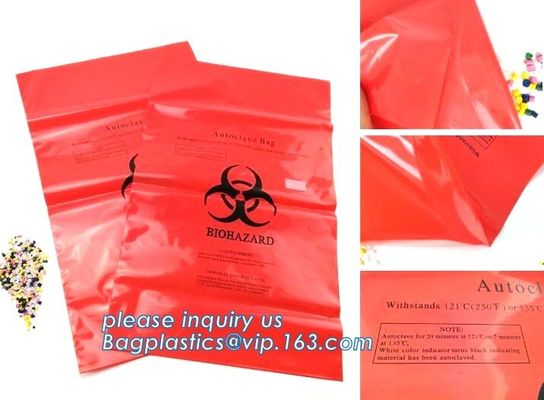 Plastic biohazard waste bags for clinical waste, big capacity yellow biohazard bag with gusset, Autoclavable Biohazard M