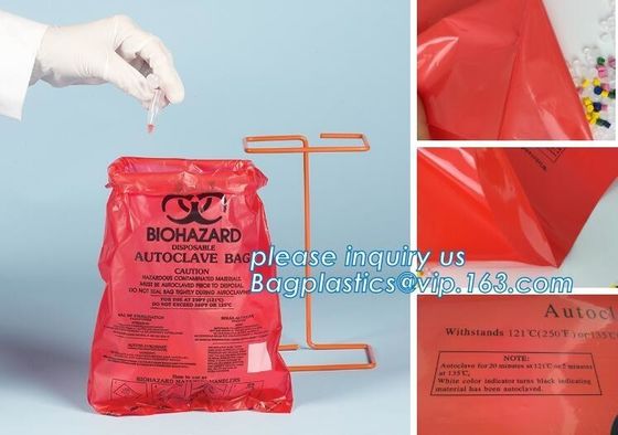 Plastic biohazard waste bags for clinical waste, big capacity yellow biohazard bag with gusset, Autoclavable Biohazard M