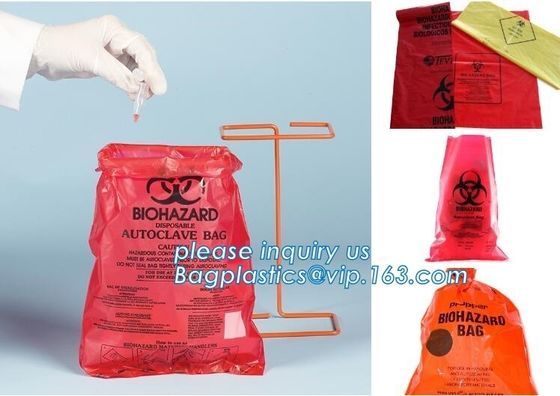 Draw string Biohazard garbage/trash bag for infecciosas/hospital use, biohazardous waste bag, bagplastics, bagease, pac