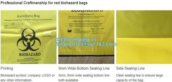 Red bag, yellow medical biohazard waste bag, hospital biohazard medical waste, autoclavable infectious waste poly bag
