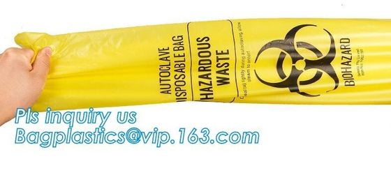 HDPE materials yellow color disposable plastic medical biohazard bag, Autoclavable Polypropylene Bags with Message, pac