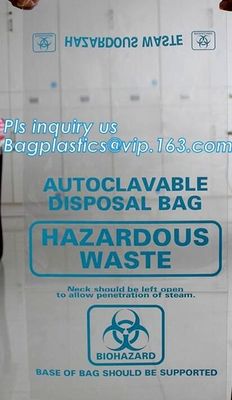 PE plastic Yellow first aid medical waste bag,infectious emergency autoclavable biohazard bag on roll, bagplastics, pac