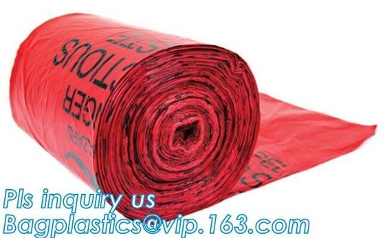 Large Capacity Red Biohazardous Disposal Medical Waste Plastic Trash Bags on Roll, High temperature resistance 120C Bioh