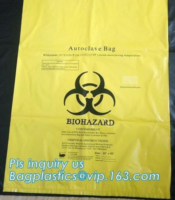 Large Capacity Red Biohazardous Disposal Medical Waste Plastic Trash Bags on Roll, High temperature resistance 120C Bioh