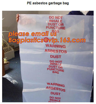 dipsoable LDPE asbestos bags with warning words, polythene LDPE asbestos disposal bags, 6 Mil Jumbo Disposal Asbestos Wa