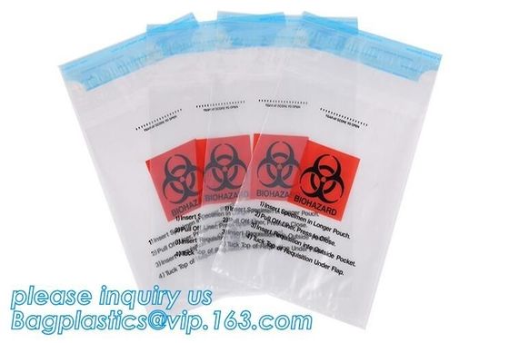 LDPE poly lab biohazard specimen bags with Zip lockk closure, biohazard specimen bags laboratory transport bags with docum