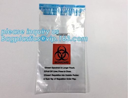 Ecofriendly Lab Use Plastic 3 Walls Biohazard Pathology Specimen Bag, Plastic Printed LDPE biohazard clear specimen bag