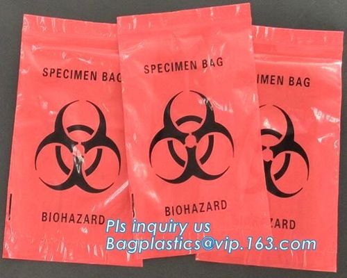 8&quot;*10&quot; BIOHAZARD PRINTED SPECIMEN BAGS with tear off line, 3-wall Biohazard Specimen Bags, Laboratory Specimen Transport