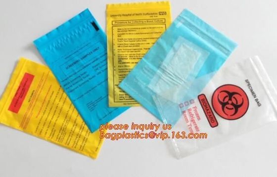 Laboratory Medical biohazard lab plastic specimen transport bag with double pouches, embossed reclosable biohazard speci