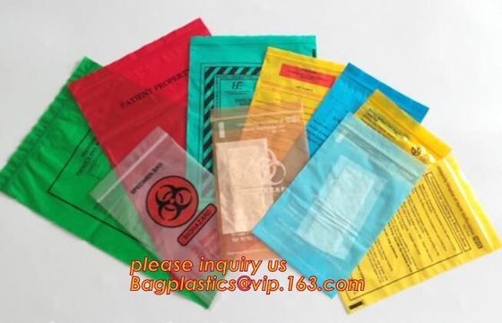 Medical packing Zip lockk sealing plastic biohazard specimen bag customized pouch, Disposable plastic medical waste specim