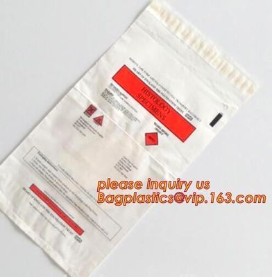 Medical packing Zip lockk sealing plastic biohazard specimen bag customized pouch, Disposable plastic medical waste specim