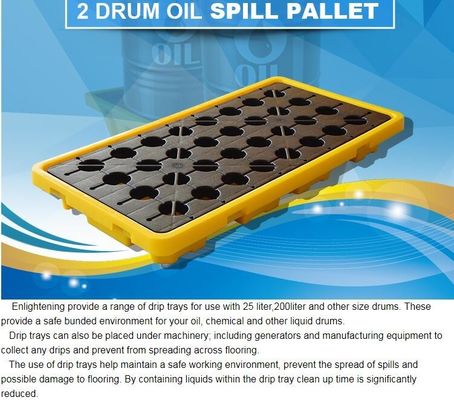 Detachable plastic 4 drum oil spill pallet, 1300*660*150 mm 2 drum spill containment pallet, Nestable 2 drum spill conta