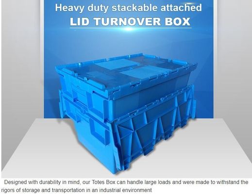 Heavy duty stackable attached lid turnover box, Stackable and nestable plastic shipping tote box for storage or moving