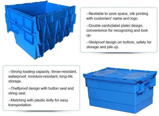 Heavy duty stackable attached lid turnover box, Stackable and nestable plastic shipping tote box for storage or moving