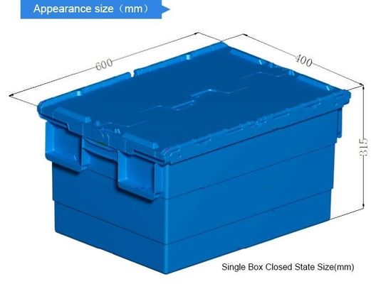 Heavy duty stackable attached lid turnover box, Stackable and nestable plastic shipping tote box for storage or moving