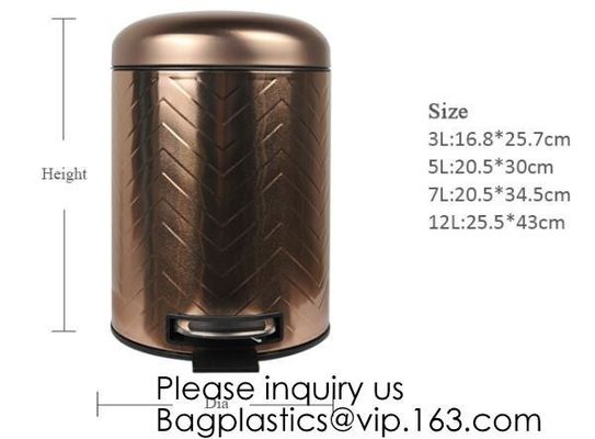 Zinc Plated Waste Bin with 25L 35L 45L 55L 65L 75L 100L, Tin Embossed Rubbish Bin Rome Living Room Bedroom Kitchen Toile