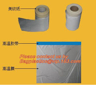 plastic drop cloth, PE drop cloth, plastic masking film, Taped clear HDPE plastic masking film drop film, House Painting