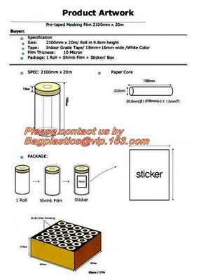 plastic drop cloth, PE drop cloth, plastic masking film, Taped clear HDPE plastic masking film drop film, House Painting