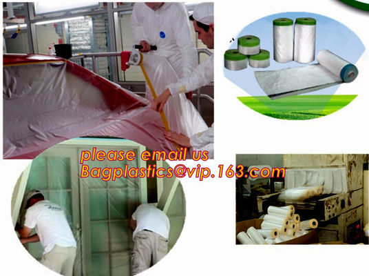 Crepe paper tape masking film, Pre-folded Plastic Film Reel, Pre-taped Plastic bulk roll, hot sale car paint window pr