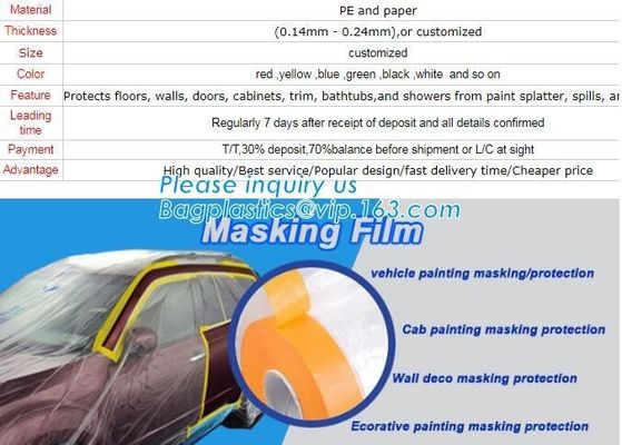 China supplier plastic PE disposable table cloth cover,  Drop film roll with high temperature resistance masking, tape