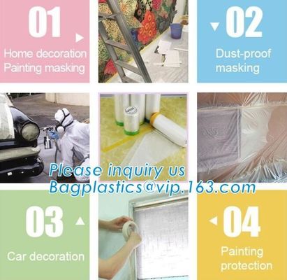 4m*5m plastic cover sheet for furniture, Taped clear HDPE plastic masking film, Plastic car paint plastic cover tape ma