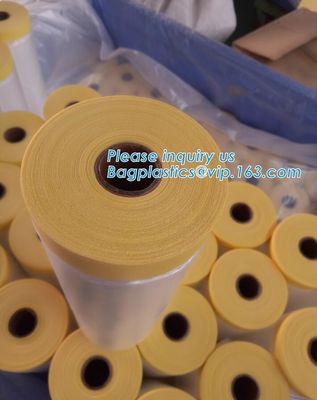 Disposable PE pre-taped self static cling masking film, Cover mask plastic drop film PE protection film with tape, BAGEA